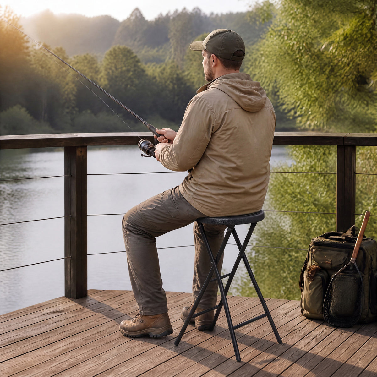 27.5 inches Folding Bar Stool with HDPE Seat & Carry Handle for Kitchen Bar Fishing-Black view 2
