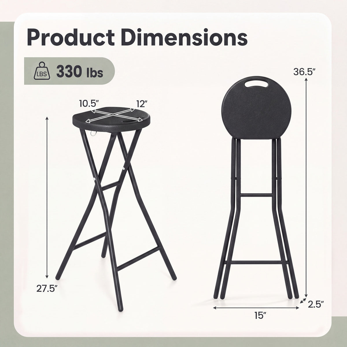 27.5 inches Folding Bar Stool with HDPE Seat & Carry Handle for Kitchen Bar Fishing-Black view 4