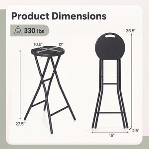 27.5 inches Folding Bar Stool with HDPE Seat & Carry Handle for Kitchen Bar Fishing-Black view 4