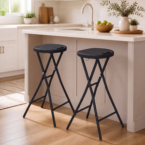 27.5 inches Folding Bar Stool with HDPE Seat & Carry Handle for Kitchen Bar Fishing-Black view 5
