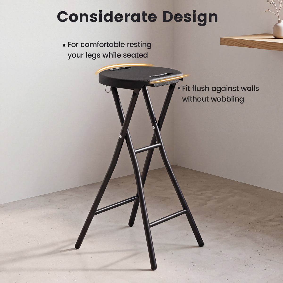 27.5 inches Folding Bar Stool with HDPE Seat & Carry Handle for Kitchen Bar Fishing-Black view 9