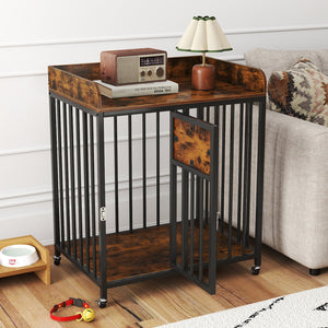 27.5 Inch Dog Crate Furniture with Wheels for Small Dogs and Puppies-Rustic Brown view 2