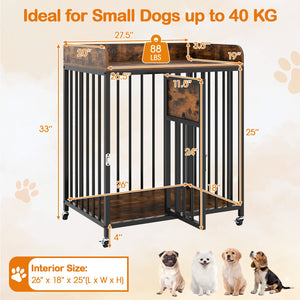 27.5 Inch Dog Crate Furniture with Wheels for Small Dogs and Puppies-Rustic Brown view 5