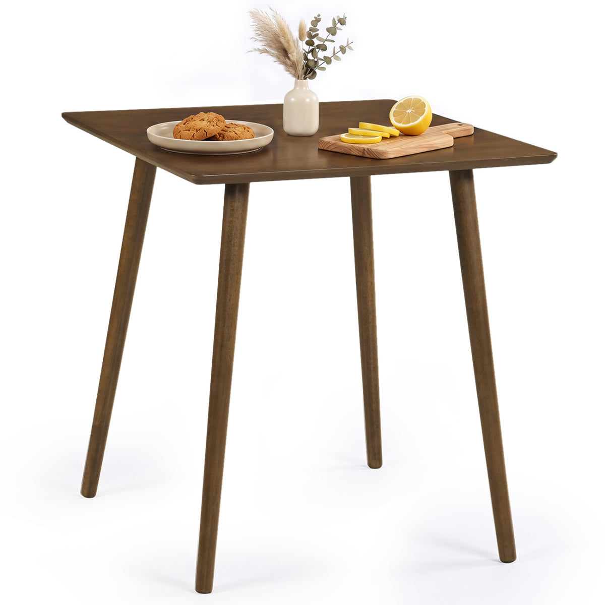 27.5 Inch Small Square Wooden Dining Table for 2-4 People Space-Saving Dining Room Table-Walnut