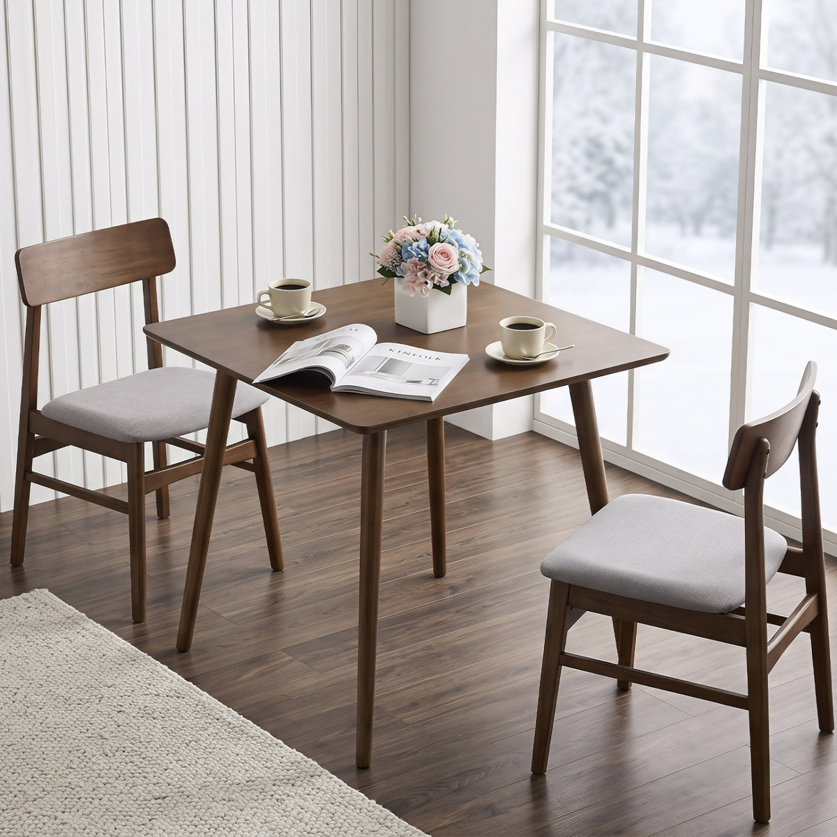27.5 Inch Small Square Wooden Dining Table for 2-4 People Space-Saving Dining Room Table-Walnut view 6