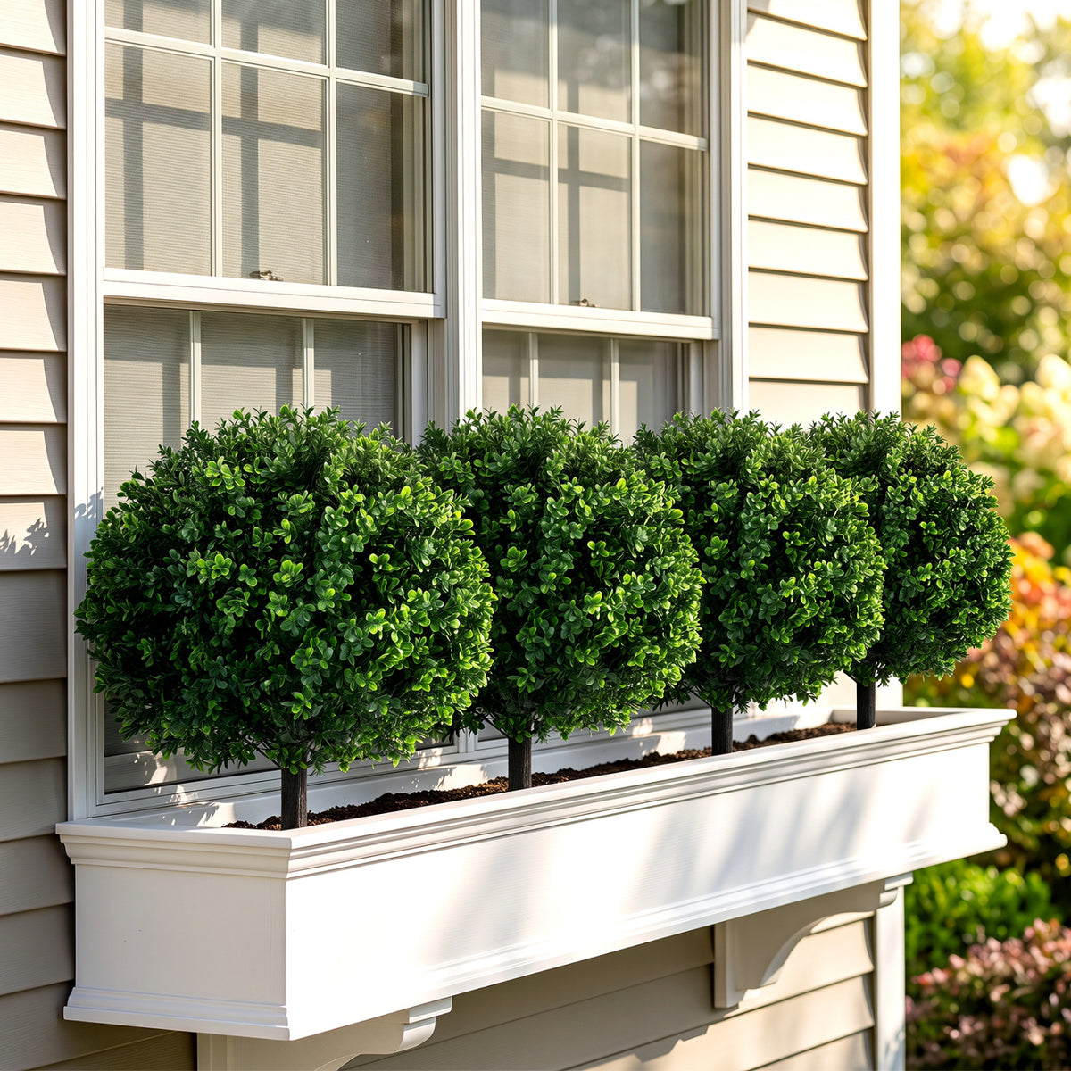 27 inches Artificial Boxwood Topiary Trees Set of 2 with Ground Spikes for Porch Patio view 3