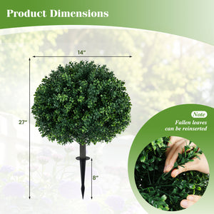 27 inches Artificial Boxwood Topiary Trees Set of 2 with Ground Spikes for Porch Patio view 5