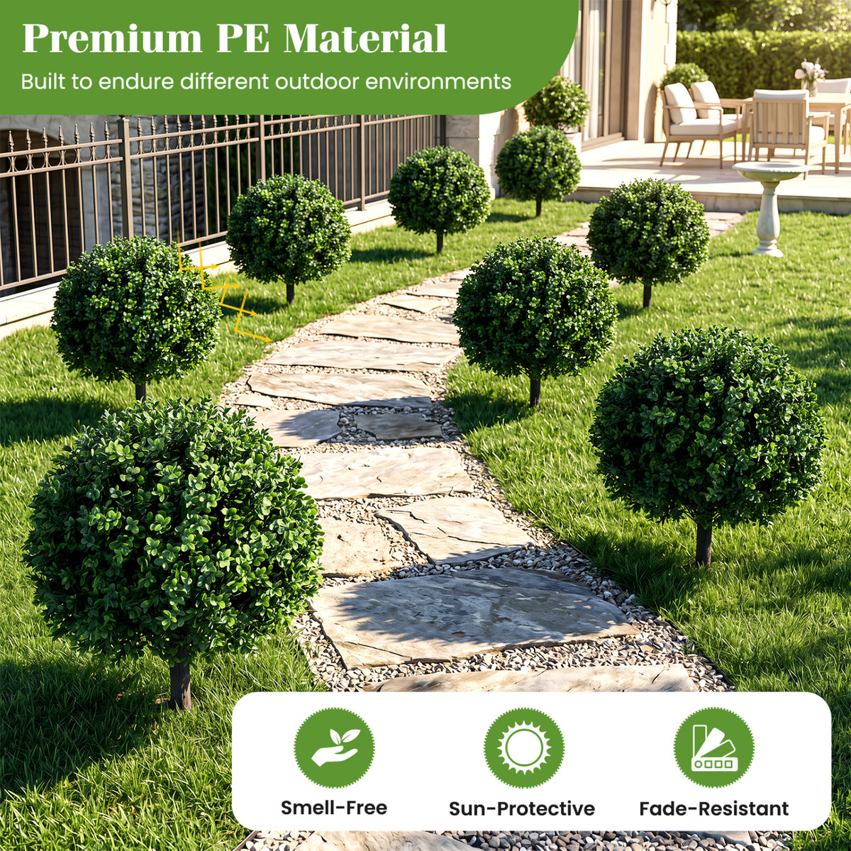 27 inches Artificial Boxwood Topiary Trees Set of 2 with Ground Spikes for Porch Patio view 6
