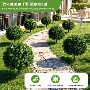 27 inches Artificial Boxwood Topiary Trees Set of 2 with Ground Spikes for Porch Patio view 6