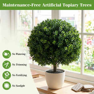 27 inches Artificial Boxwood Topiary Trees Set of 2 with Ground Spikes for Porch Patio view 7
