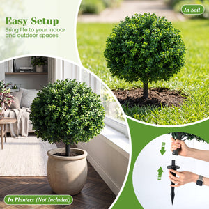 27 inches Artificial Boxwood Topiary Trees Set of 2 with Ground Spikes for Porch Patio view 8