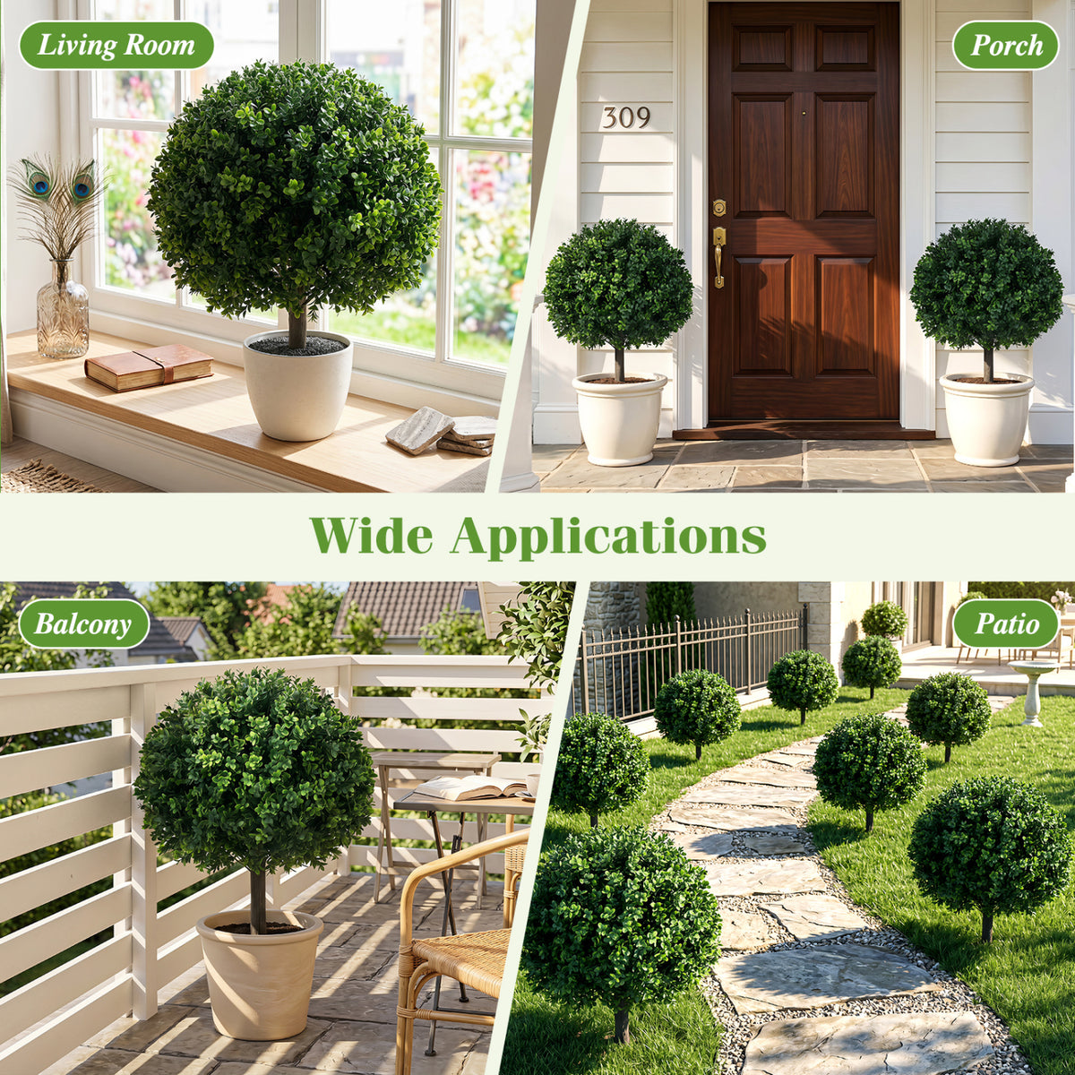 27 inches Artificial Boxwood Topiary Trees Set of 2 with Ground Spikes for Porch Patio view 9