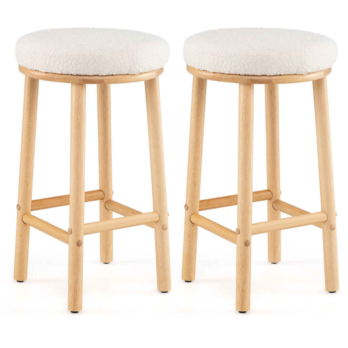 27 inches Bar Stools Set of 2 Upholstered Barstools with Boucle Fabric Seats-White