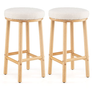 27 inches Bar Stools Set of 2 Upholstered Barstools with Boucle Fabric Seats-White