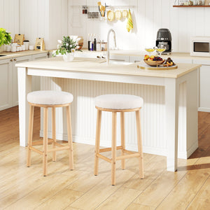 27 inches Bar Stools Set of 2 Upholstered Barstools with Boucle Fabric Seats-White view 3