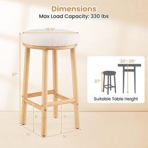 27 inches Bar Stools Set of 2 Upholstered Barstools with Boucle Fabric Seats-White view 4