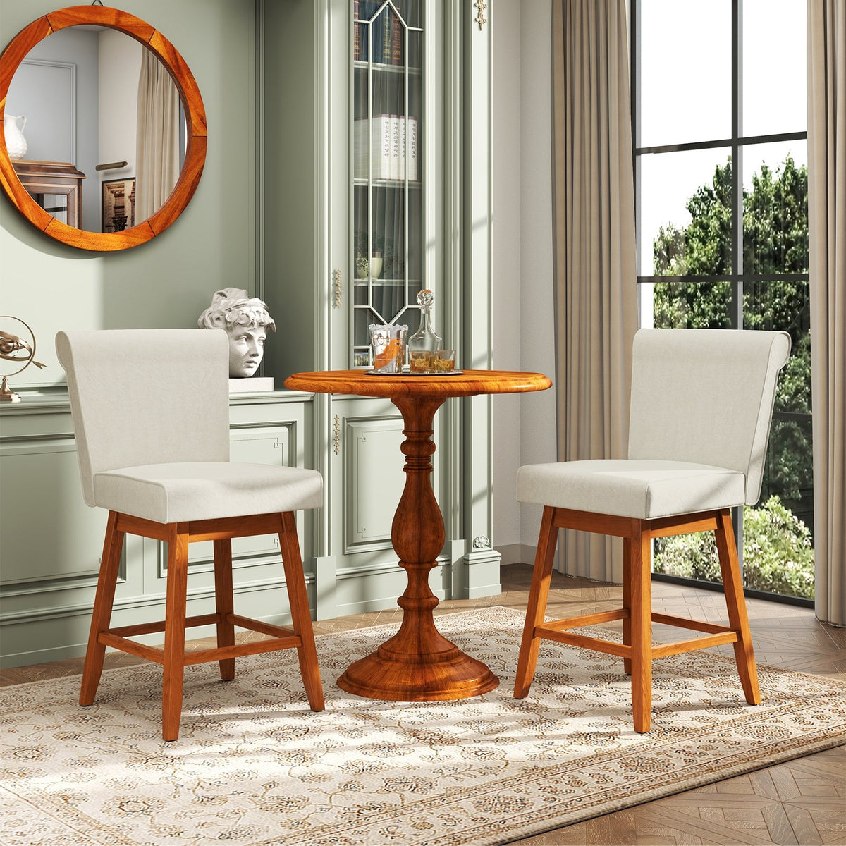 27 Inch Counter Height Bar Chairs with Rubber Wood Legs Set of 2-Beige view 3