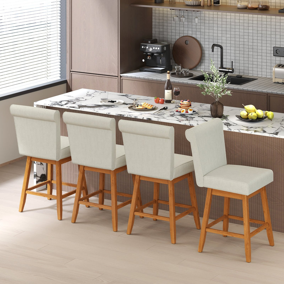 27 Inch Counter Height Bar Chairs with Rubber Wood Legs Set of 2-Beige view 5