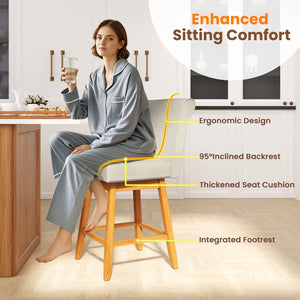 27 Inch Counter Height Bar Chairs with Rubber Wood Legs Set of 2-Beige view 7