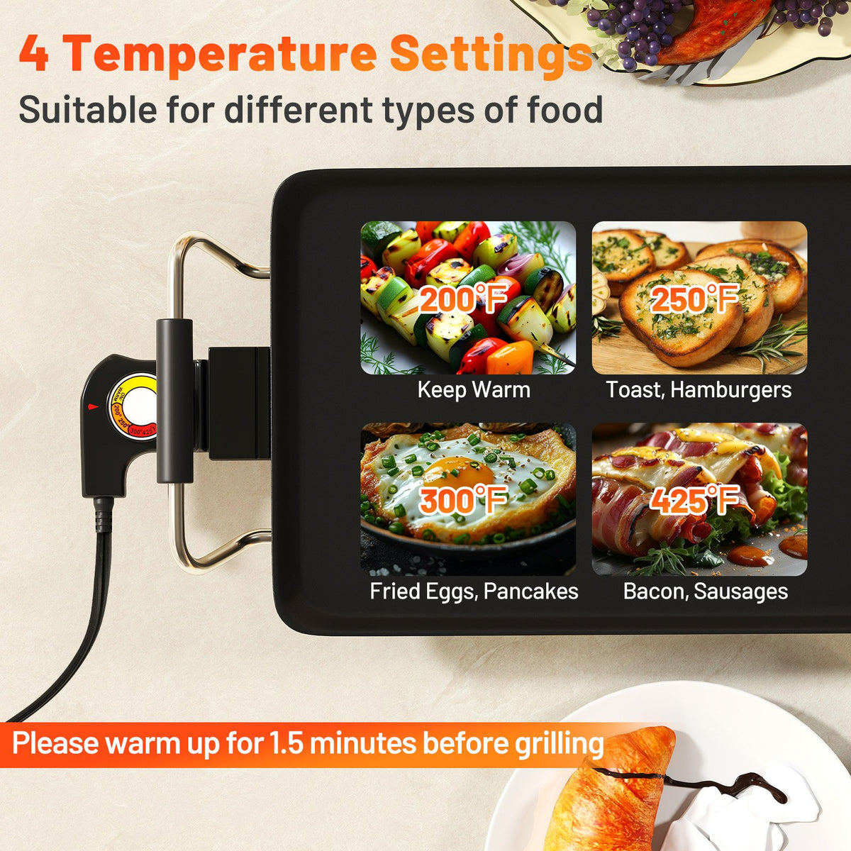 27 Inch Large Electric Griddle Nonstick BBQ Grill with Adjustable Temperature-S view 5