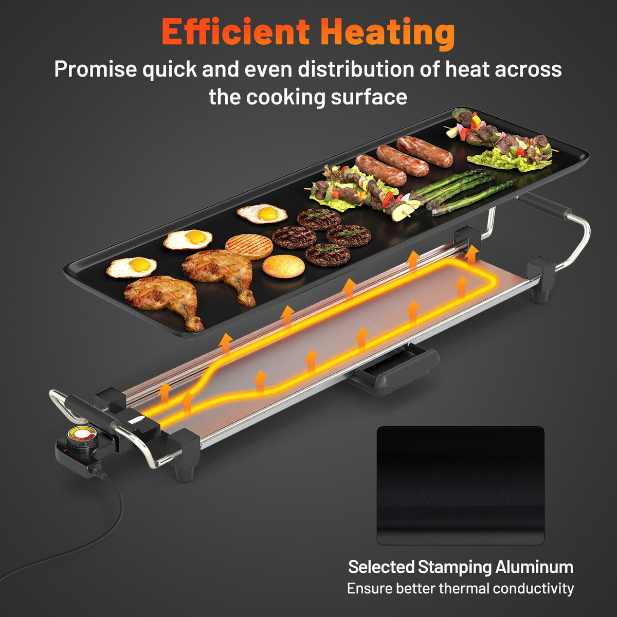 27 Inch Large Electric Griddle Nonstick BBQ Grill with Adjustable Temperature-S view 8