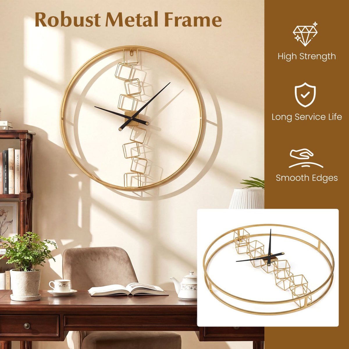 27 Inch Large Wall Clock for Living Room Bedroom Kitchen-Yellow view 7