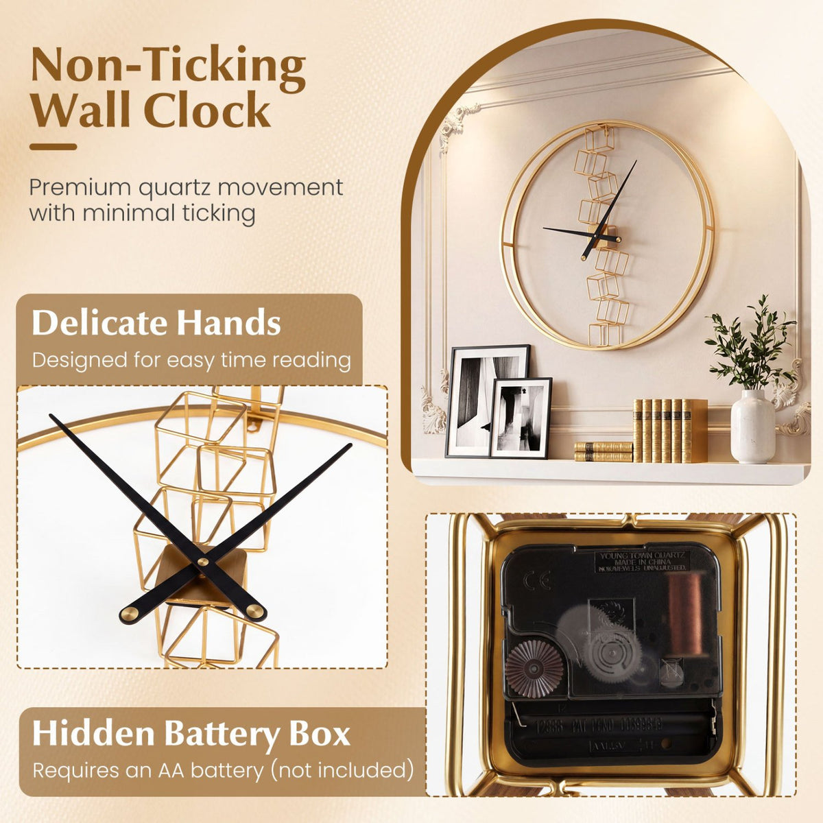 27 Inch Large Wall Clock for Living Room Bedroom Kitchen-Yellow view 8