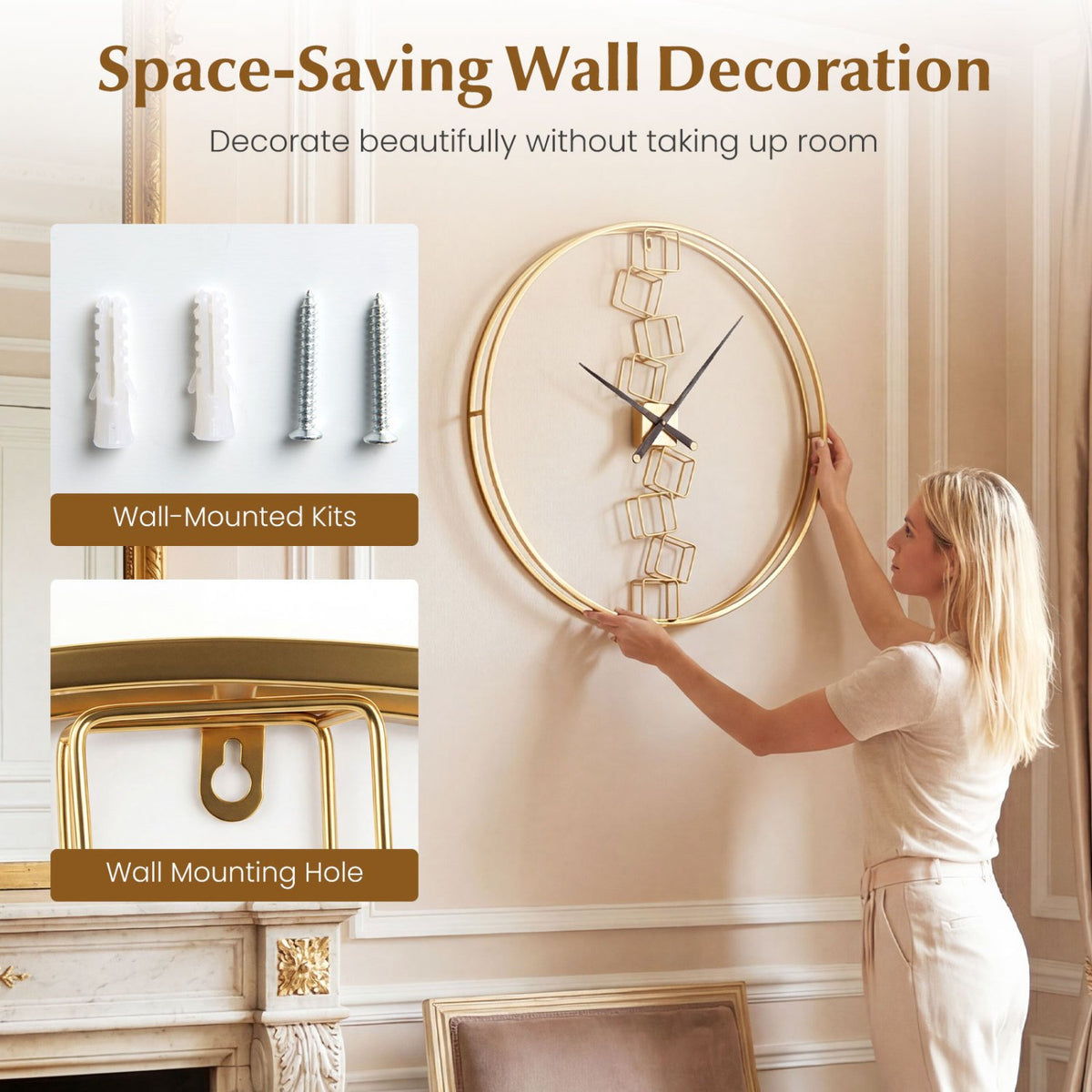 27 Inch Large Wall Clock for Living Room Bedroom Kitchen-Yellow view 9