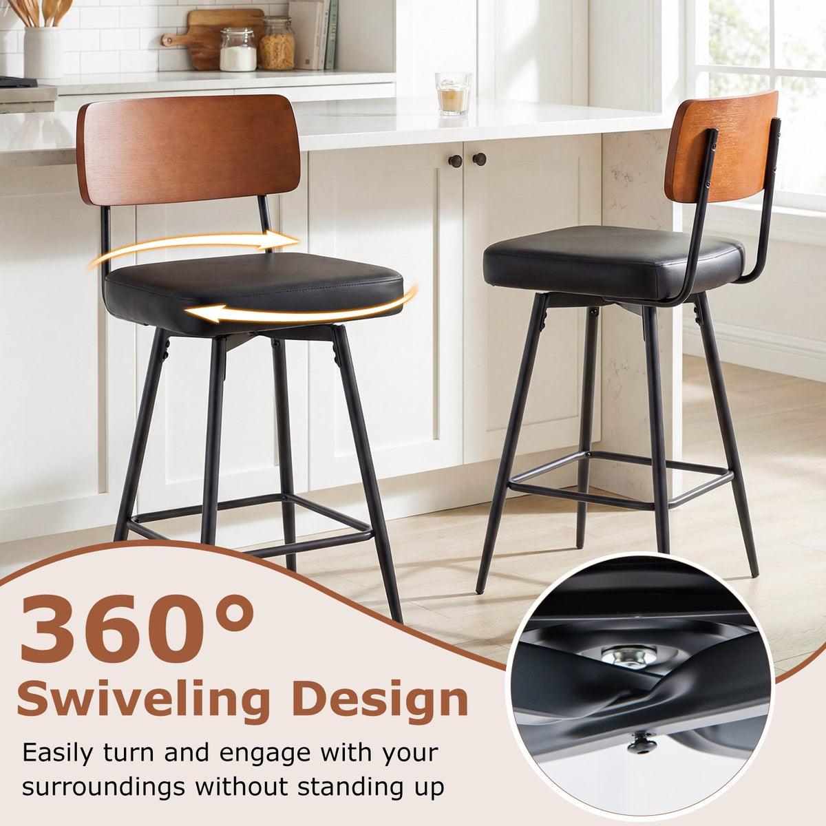 27 Inch Padded Counter Barstools Set of 2 with Metal Legs-Black view 6