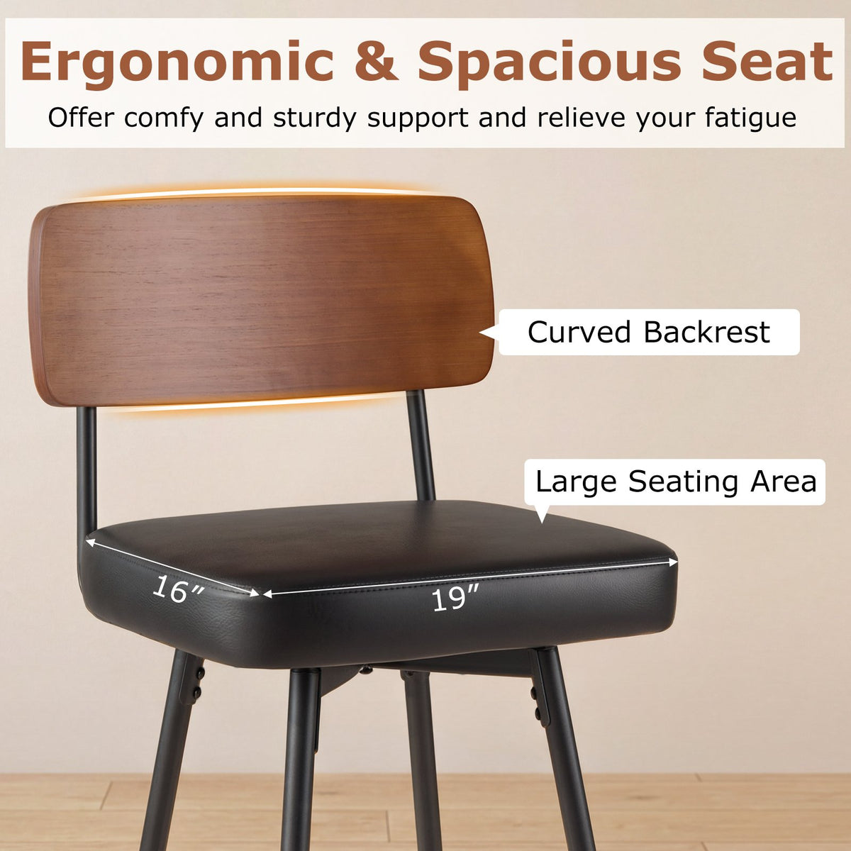 27 Inch Padded Counter Barstools Set of 2 with Metal Legs-Black view 7