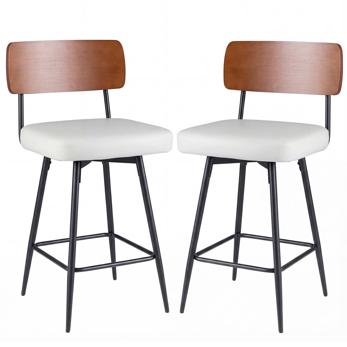 27 Inch Padded Counter Barstools Set of 2 with Metal Legs-White