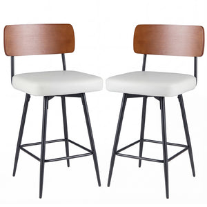 27 Inch Padded Counter Barstools Set of 2 with Metal Legs-White