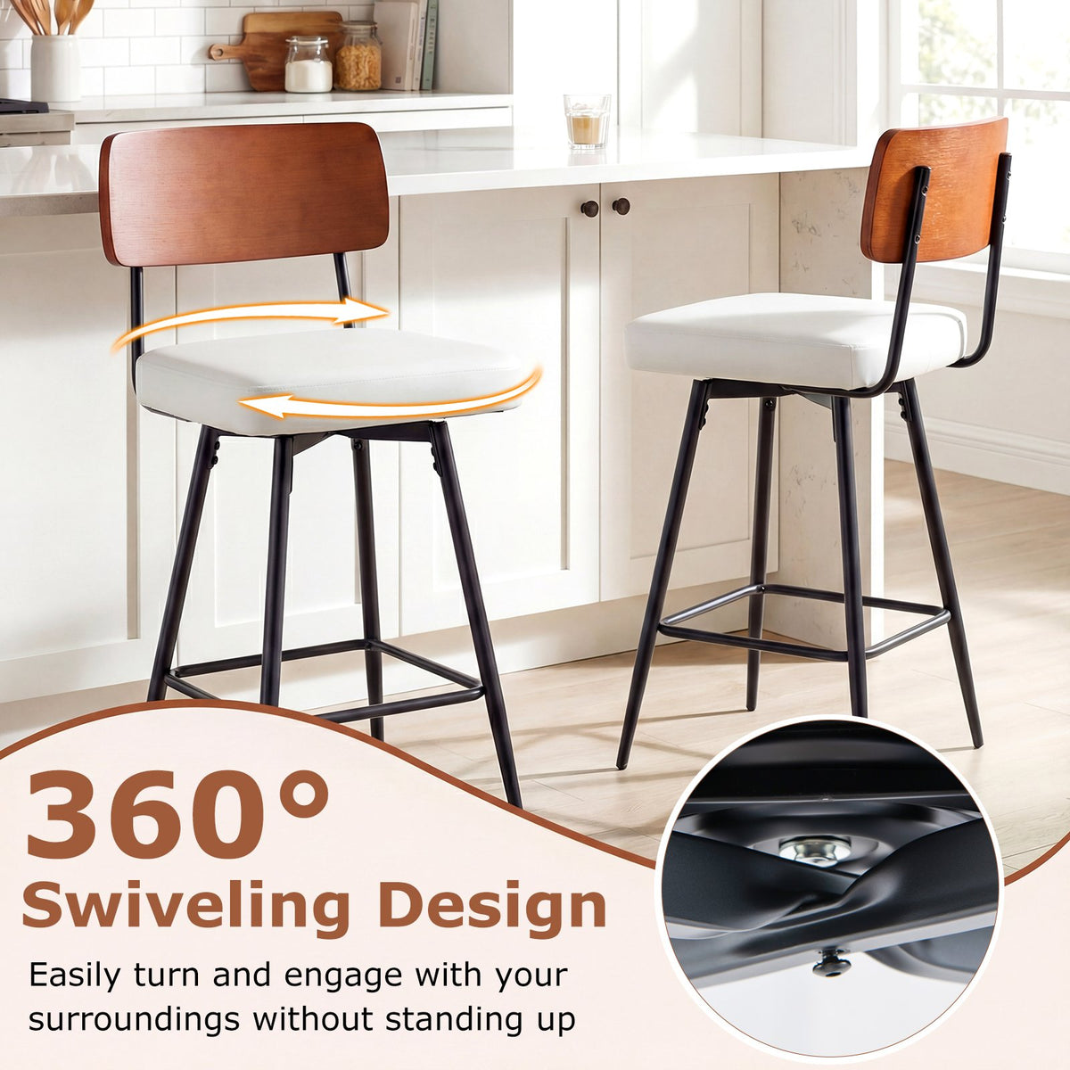 27 Inch Padded Counter Barstools Set of 2 with Metal Legs-White view 6