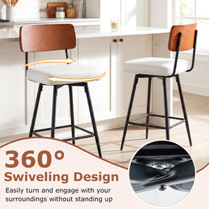 27 Inch Padded Counter Barstools Set of 2 with Metal Legs-White view 6