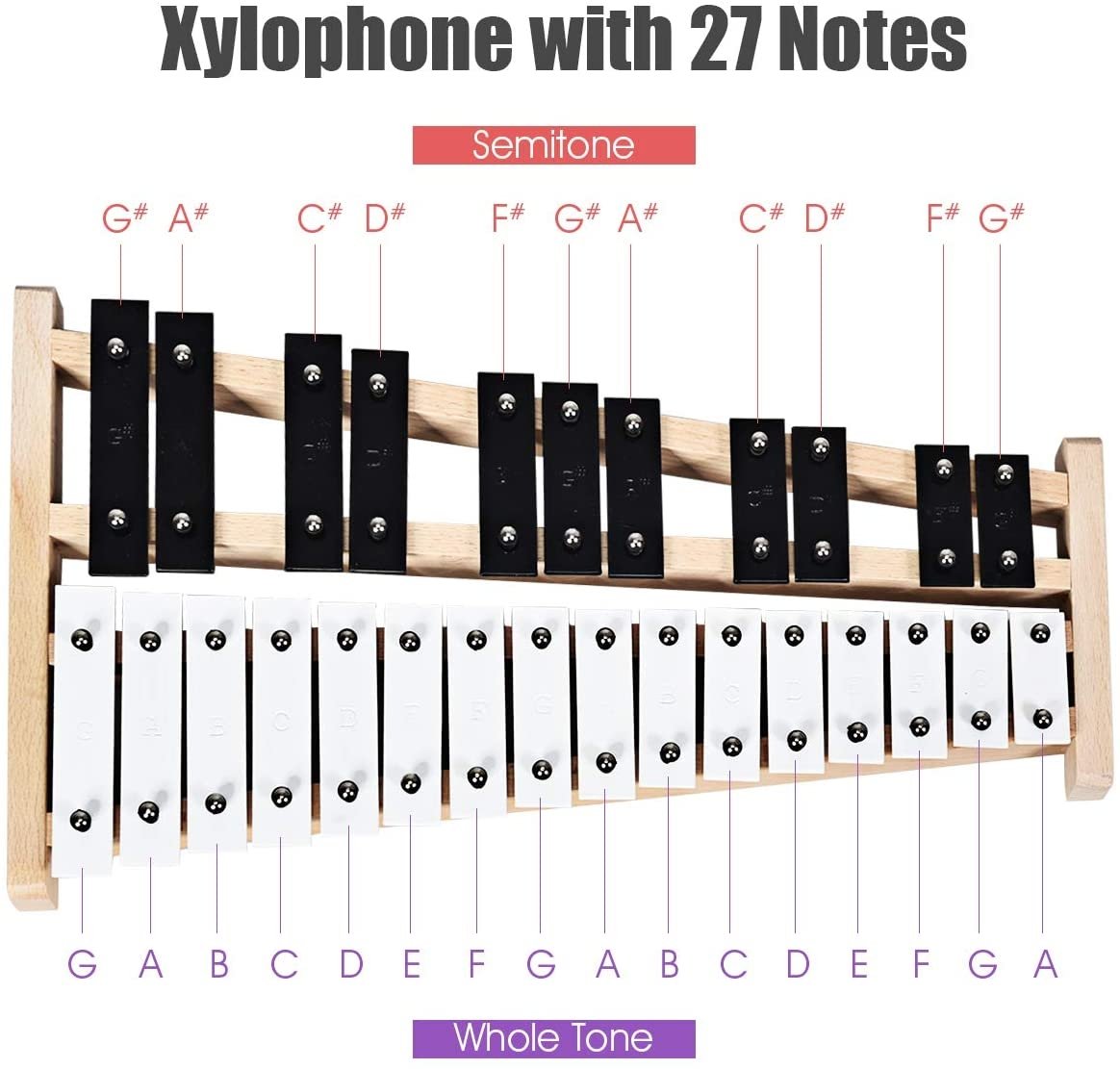 27 Note Glockenspiel Xylophone with 2 Rubber Mallets [Best Seller in the US] view 3