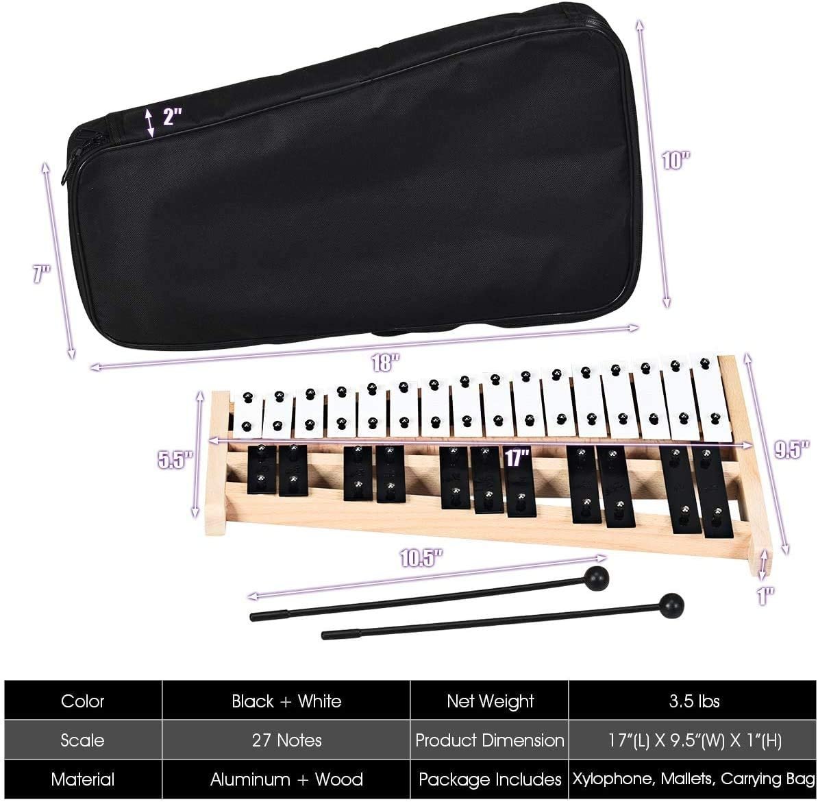 27 Note Glockenspiel Xylophone with 2 Rubber Mallets [Best Seller in the US] view 4