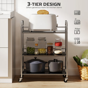 3 Tier Stainless Steel Rolling Cart with Adjustable Shelf, Utility Cart on Wheels with Handles for Kitchen – view 3