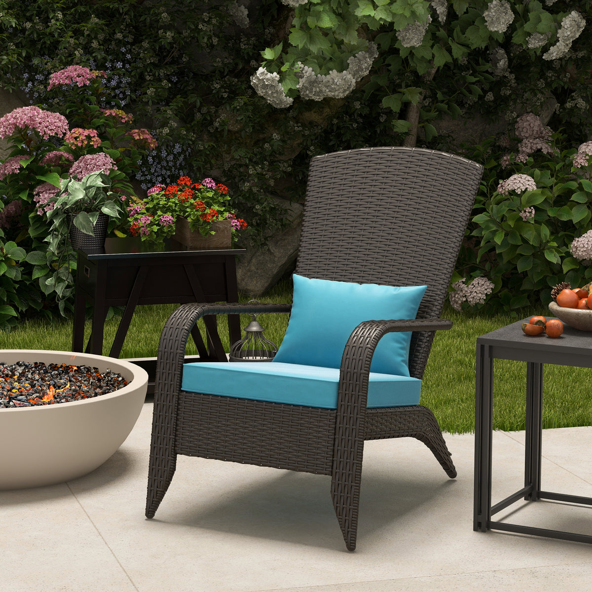 Patio Wicker Adirondack Chair, Outdoor Rattan Muskoka Chair with Cushions for Patio, Garden, Backyard, Cream