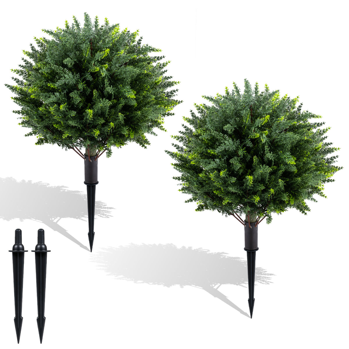 27.5 inch Artificial Cypress Topiary Trees with Ground Spikes Set of 2