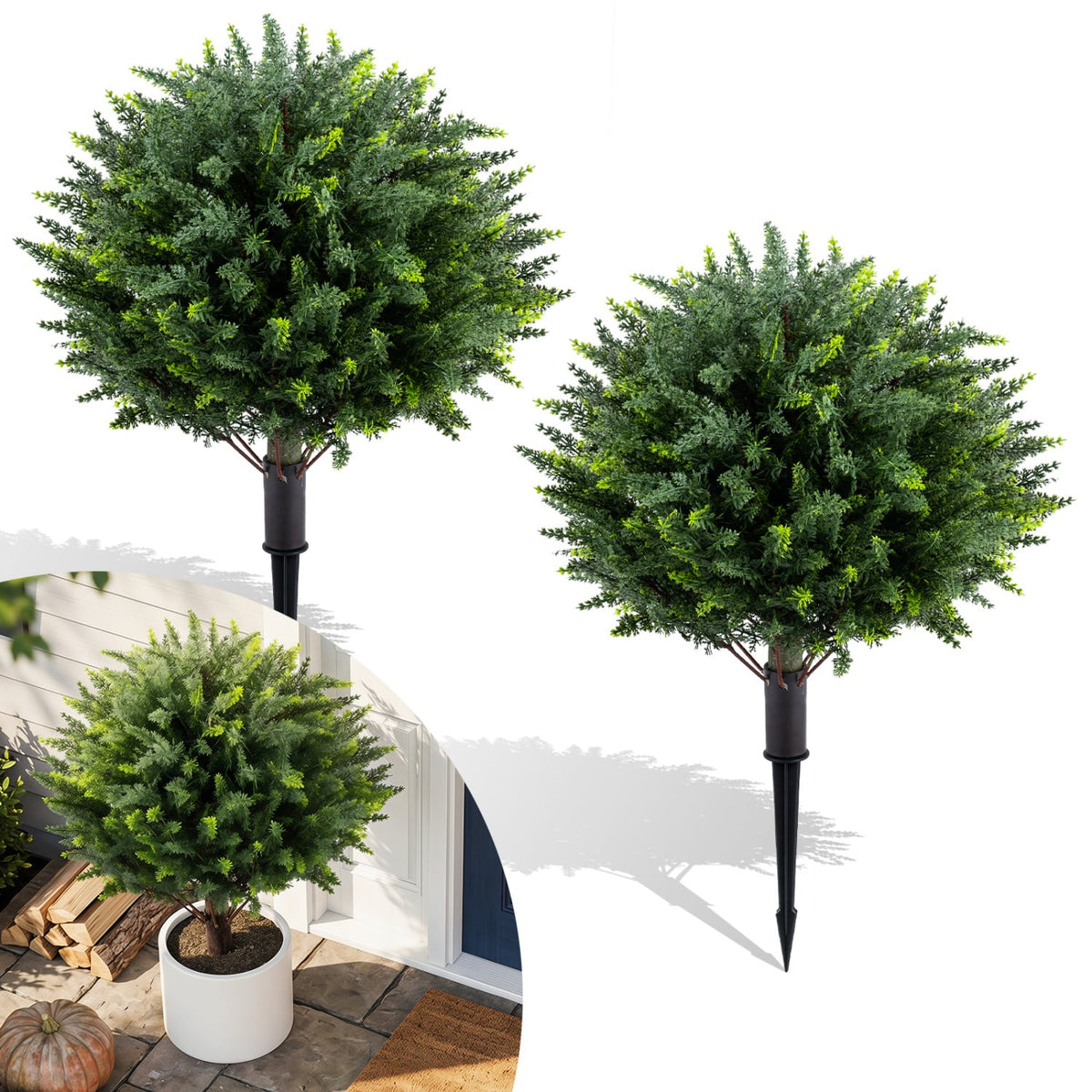 27.5 inch Artificial Cypress Topiary Trees with Ground Spikes Set of 2 view 5