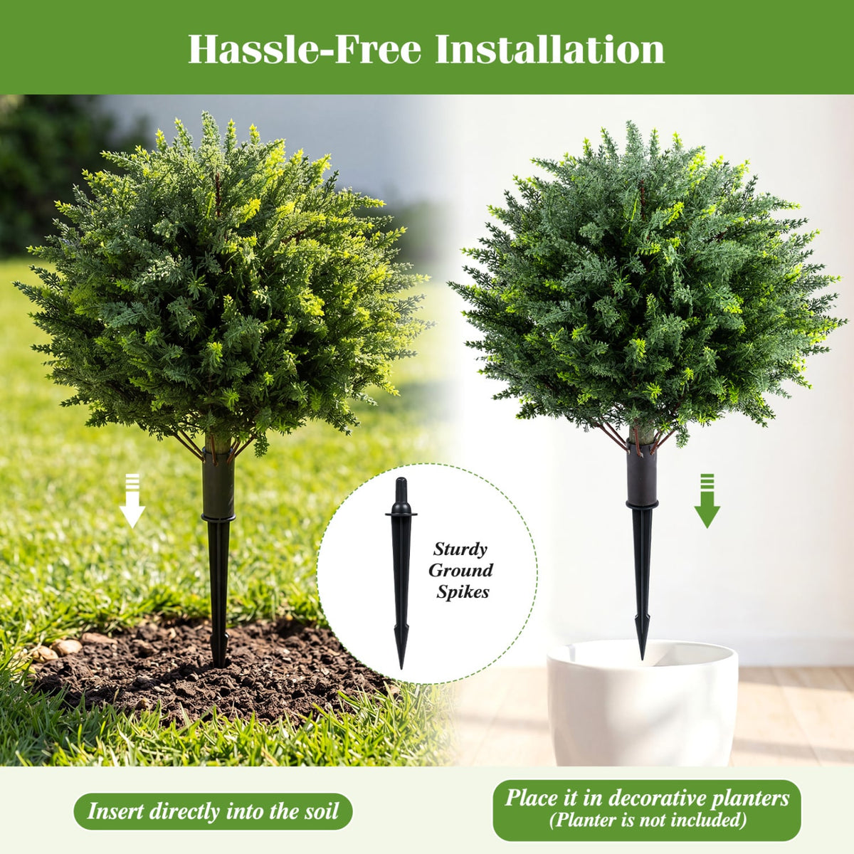 27.5 inch Artificial Cypress Topiary Trees with Ground Spikes Set of 2 view 9