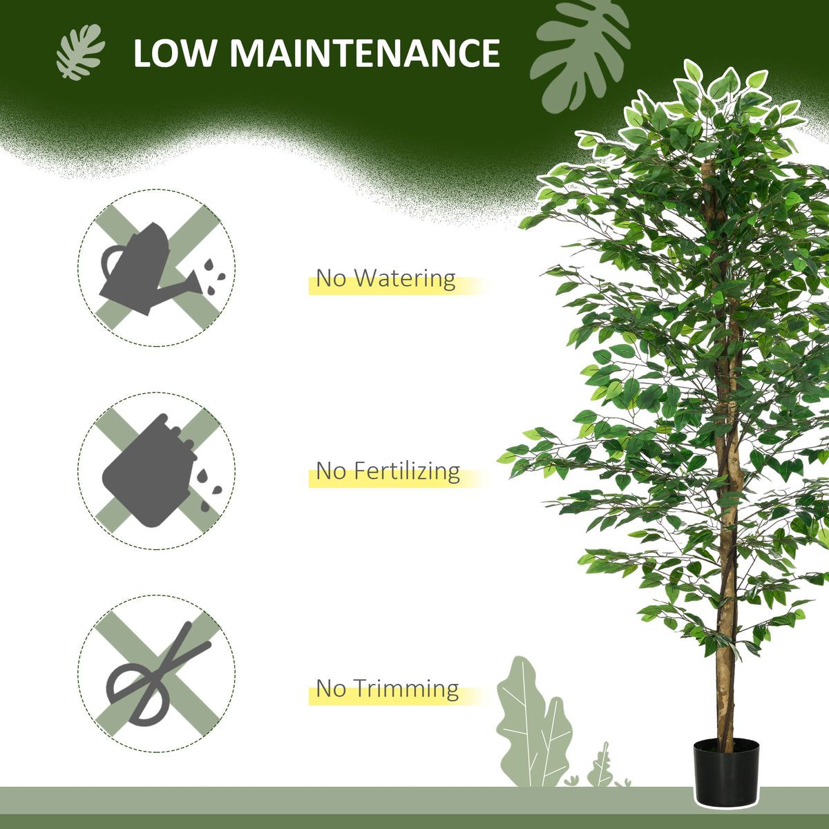 Set of 2 6ft Artificial Trees Ficus, Indoor Fake Plants with Pot, for Home Decor