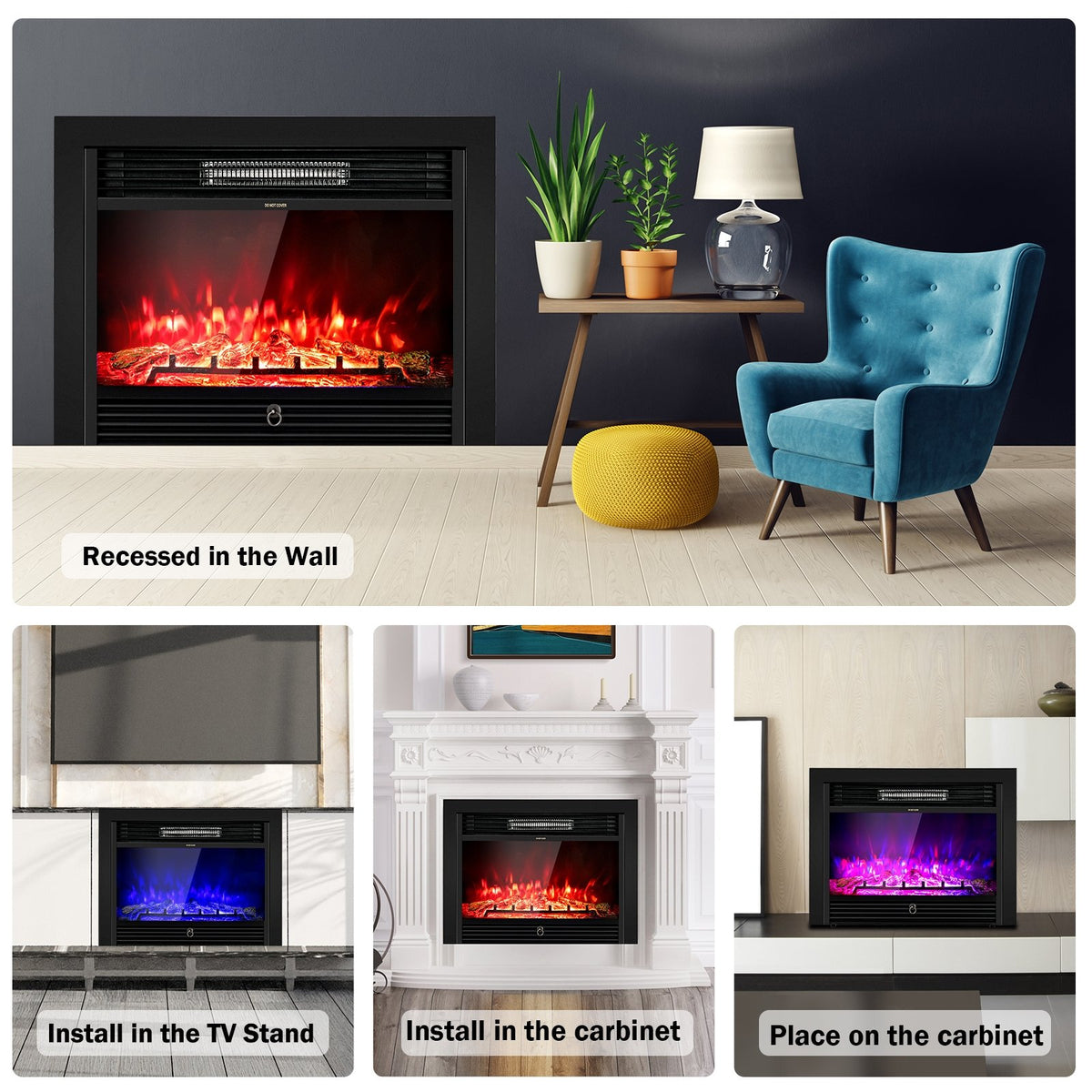 28.5 Inch Electric Fireplace Recessed with 3 Flame Colors view 6