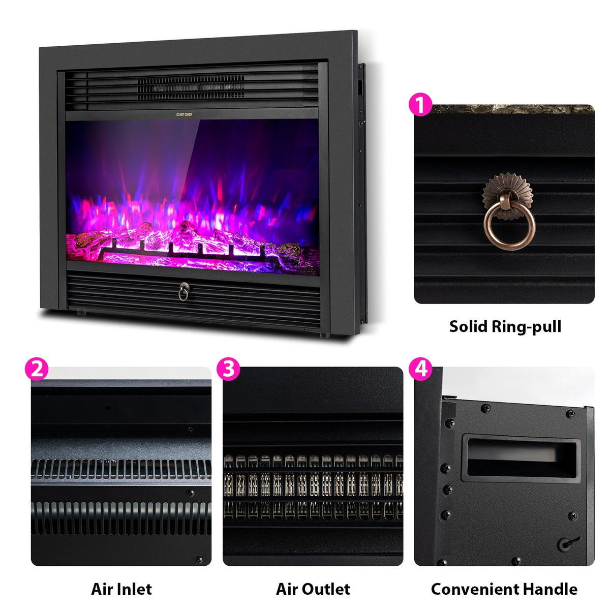 28.5 Inch Electric Fireplace Recessed with 3 Flame Colors view 7