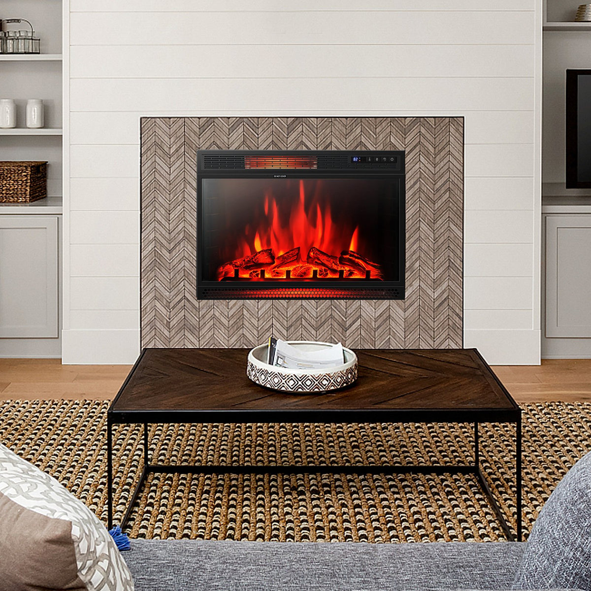 28 Inch Electric Freestanding and Recessed Fireplace with Remote view 2
