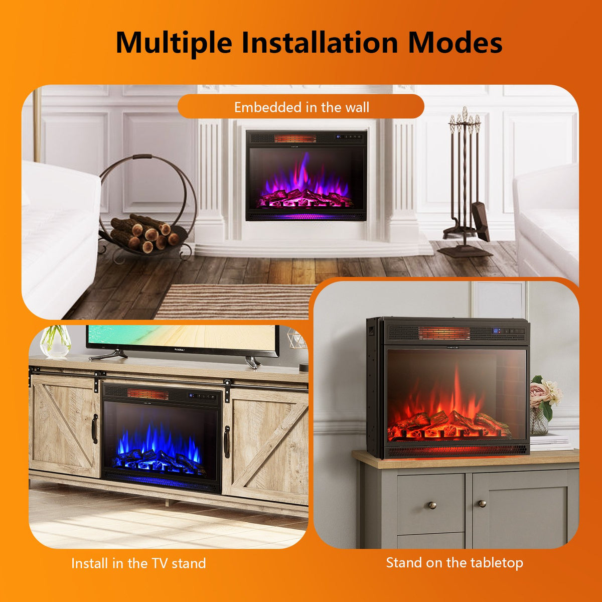 28 Inch Electric Freestanding and Recessed Fireplace with Remote view 8