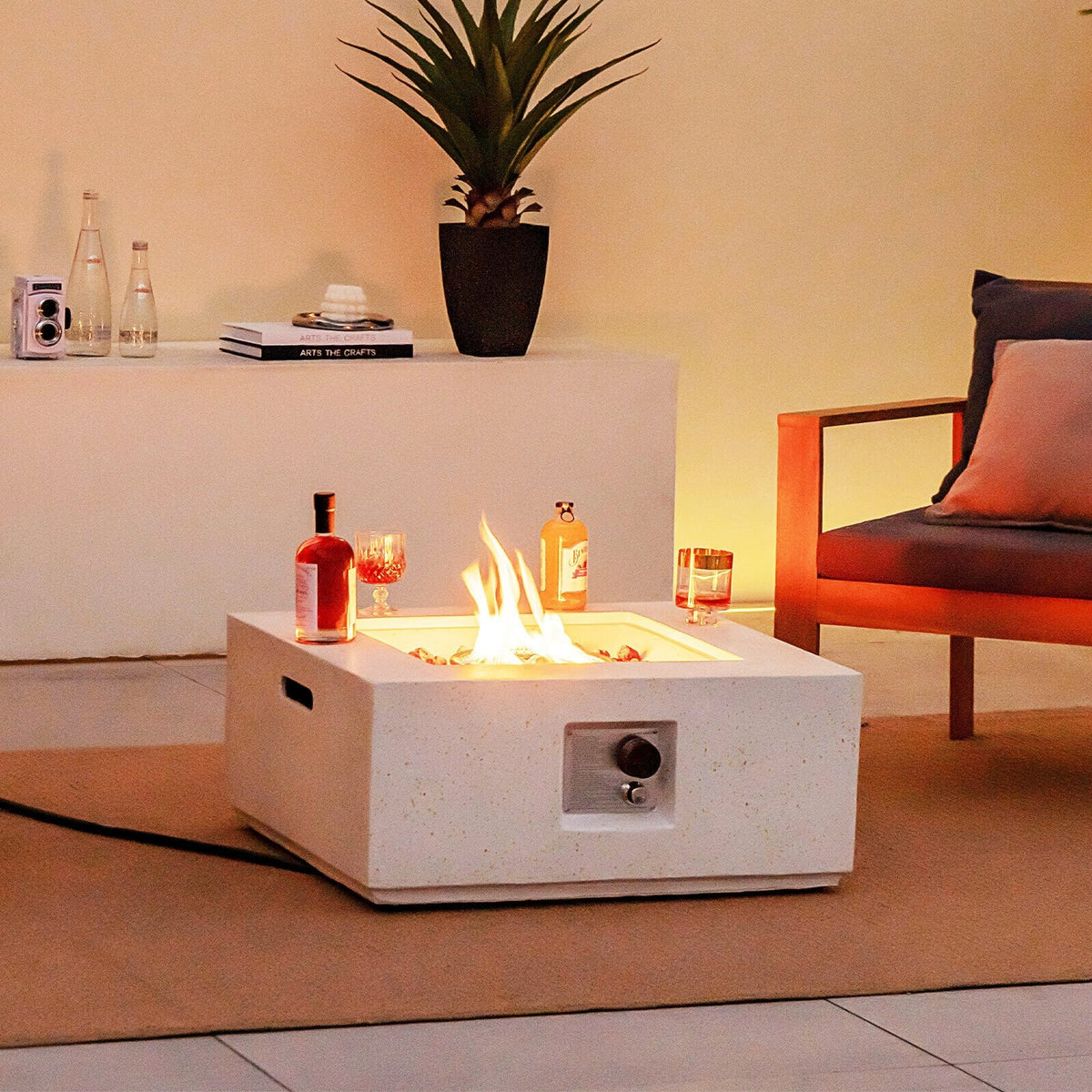 28 Inch 40000 BTU Square Propane Gas Fire Pit with PVC Cover-White view 2