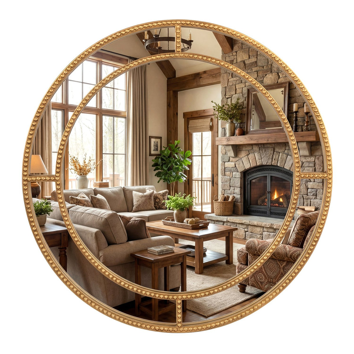 28 Inch Gold Round Wall Mirror with Beaded Frame for Living Room Entryway-Golden view 4
