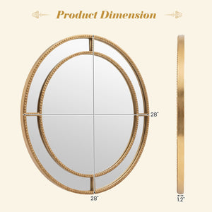 28 Inch Gold Round Wall Mirror with Beaded Frame for Living Room Entryway-Golden view 5