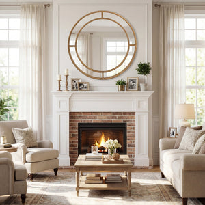 28 Inch Gold Round Wall Mirror with Beaded Frame for Living Room Entryway-Golden view 6